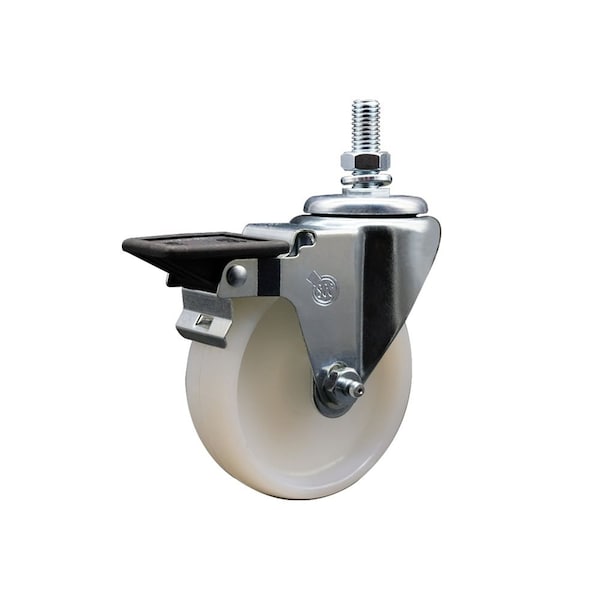 4 Inch Nylon 10 MM Threaded Stem Caster with Brake